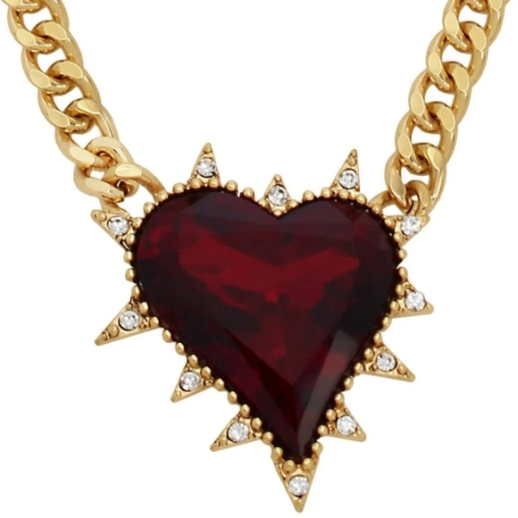 Betsey Johnson Large Faux Red Stone Spikey Heart Pendant Necklace - Picture 3 of 4